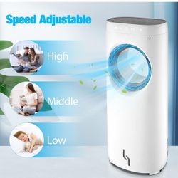 Evaporative Air Cooler - Trustech Portable Air Cooler, Cool & Humidifying with 3 Speeds, 12H Timer Evaporative Cooler, Bladeless Fan Ice Boxes Contain