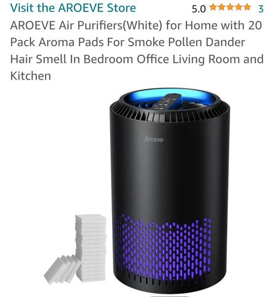 Air Purifiers(White) for Home with 20 Pack Aroma Pads For Smoke Pollen Dander