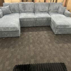 Blue Gray Double Chaise Sectional 