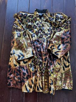 French Collezioni Leopard Print Sequin Jacket Size XL