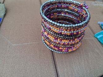 Multicolor Beaded Coil Cuff Bracelet