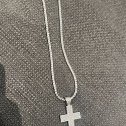 10k white gold tennis chain & 10k cross