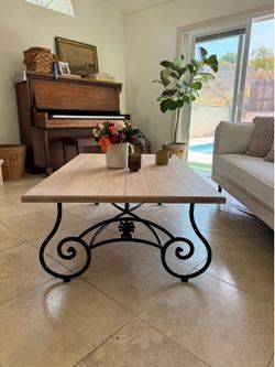 Ethan Allen Wood + Iron Coffee Table Maple Wood