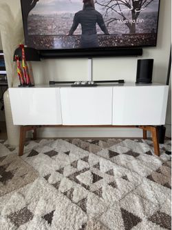 CB2 Alba white lacquer credenza