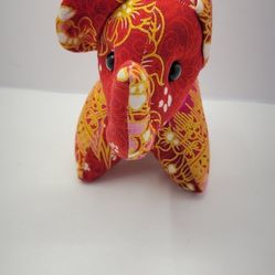 Thai Elephant Plush Pink Floral Stuffed Animal Handmade Fabric 6” Decor Gift