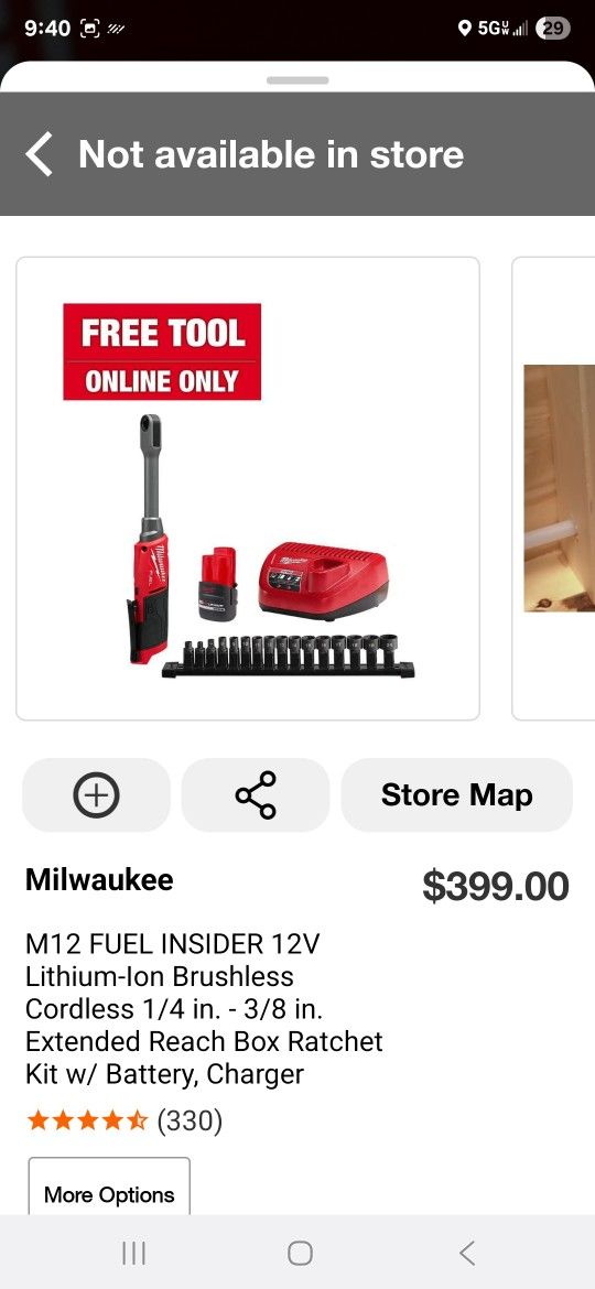 Milwaukee
M12 FUEL INSIDER 12V Lithium-Ion Brushless Cordless 1/4 in. - 3/8 in. Extended Reach Box Ratchet Kit w/ Battery, Charger