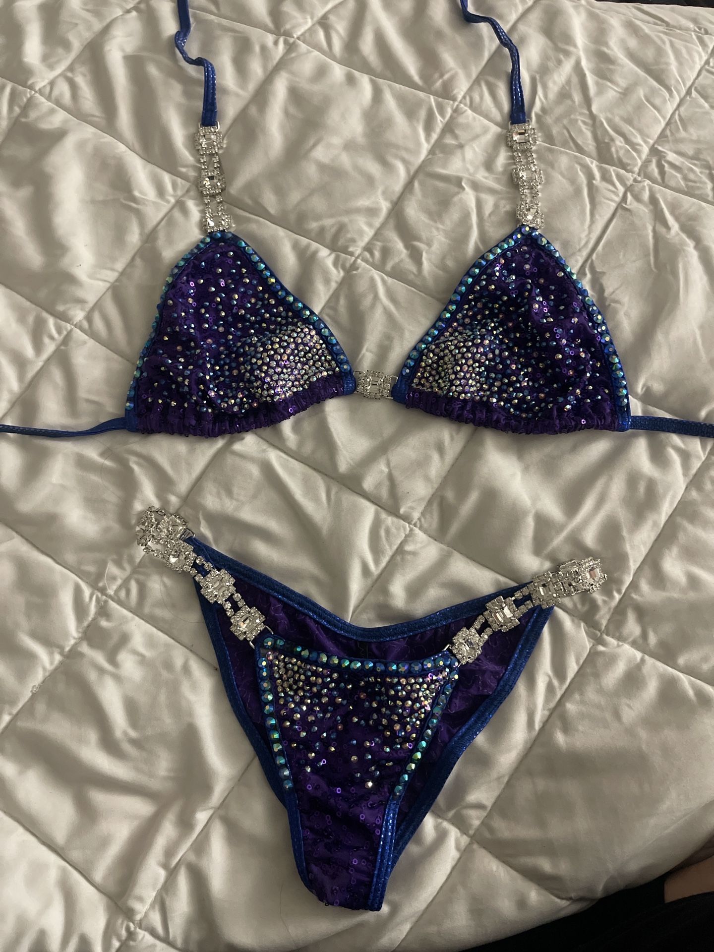 Custom Purple Competition Bikini – AB Crystals, Rhinestone Connectors – NPC/IFBB – Small