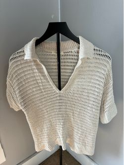 Max Studio Cream Open-Knit Scoop Neck shirt