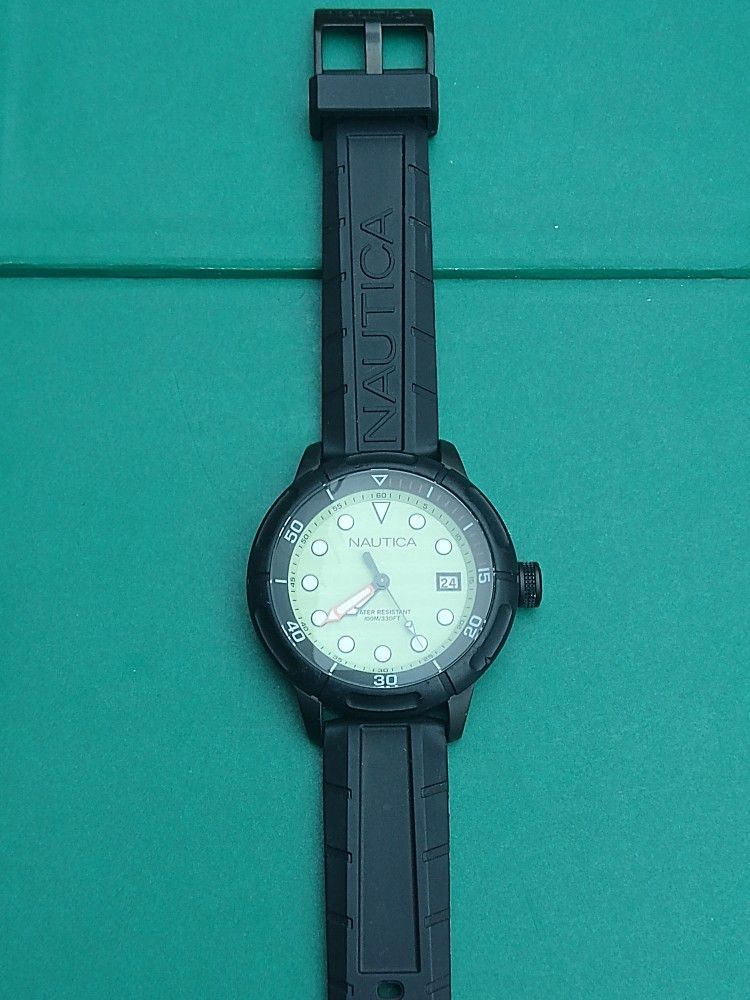 NAUTICA NMX 601 Black Silicone Green Dial with Date Men's Watch 50mm N17618G