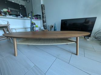 IKEA STOCKHOLM Oval Walnut Veneer Coffee Table with Woven Shelf