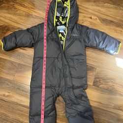 Columbia Sportswear Kid's Grey Jumpsuit, Columbia-Kids fleece lined snowsuit with folding hands and feet, size 18-24 months