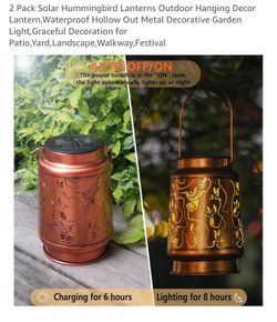 2-Pack Solar Hummingbird Hanging Lanterns