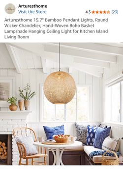 Arturesthome Bamboo Wicker Round Pendant Light
