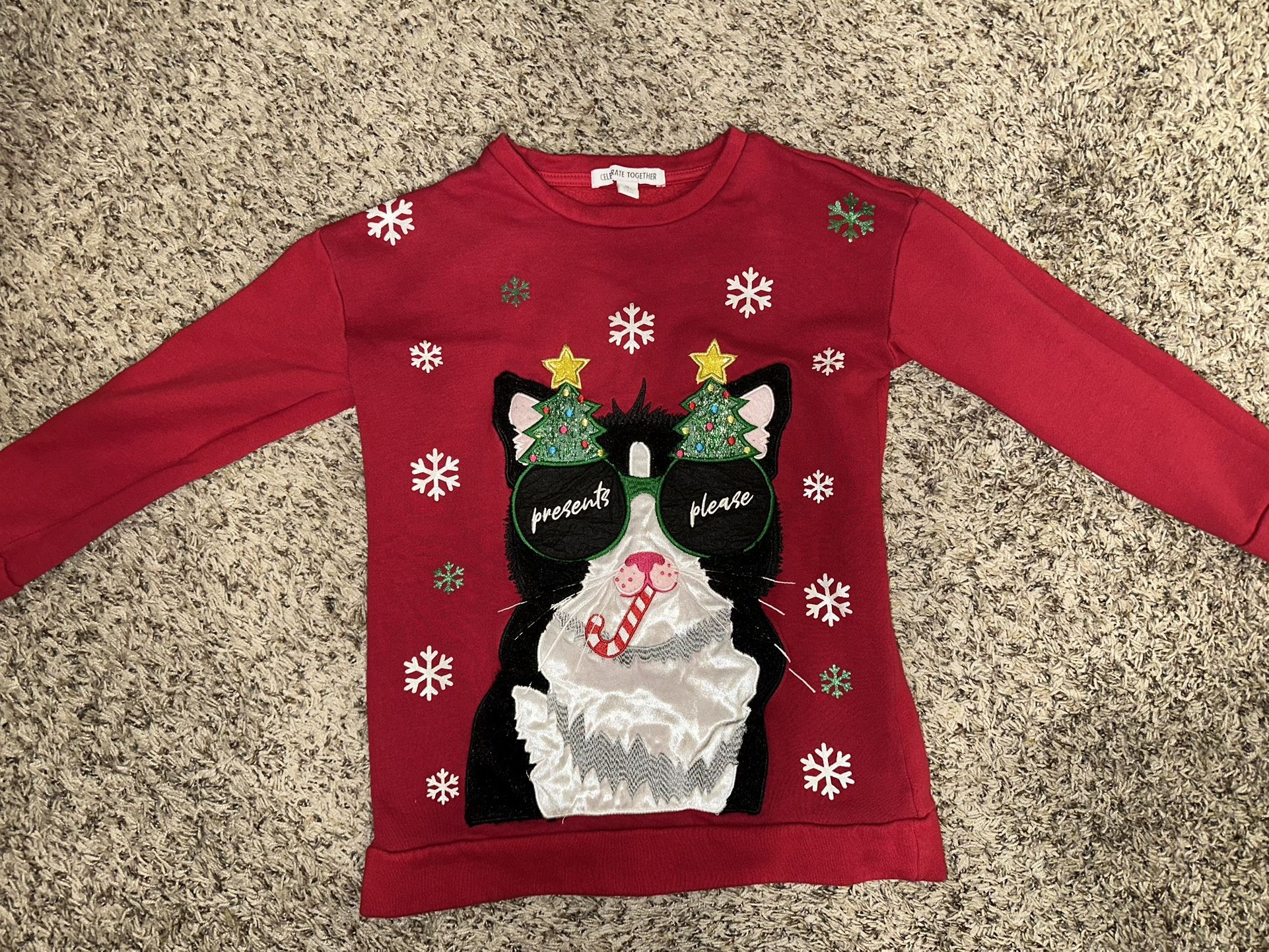 Christmas Cat Sweatshirt Size 8