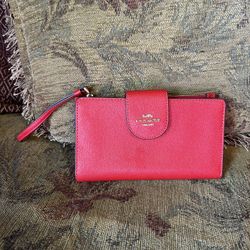 NWOT Authentic coach long wallet grain leather RED $279