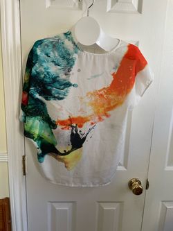 Zara White Abstract Watercolor Print Blouse