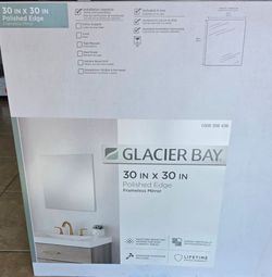 Glacier Bay 30 in. W x 30 in. H Frameless Square Polished Edge Bathroom Vanity Mirror in Silver