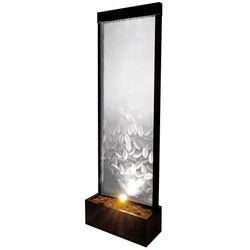 Alpine Corporation MLT156 Indoor/Outdoor Glass Panel Fountain with Embossed Leaves, Modern Waterfall Fountain, 72" H, Clear