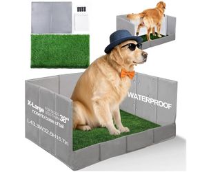 HQ4US 4LEGS Dog Grass Pad with Tray Foldable Dog Litter Box High Walls, Odor Free