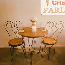 Antique I’ve Cream Parlor Table And Chairs 