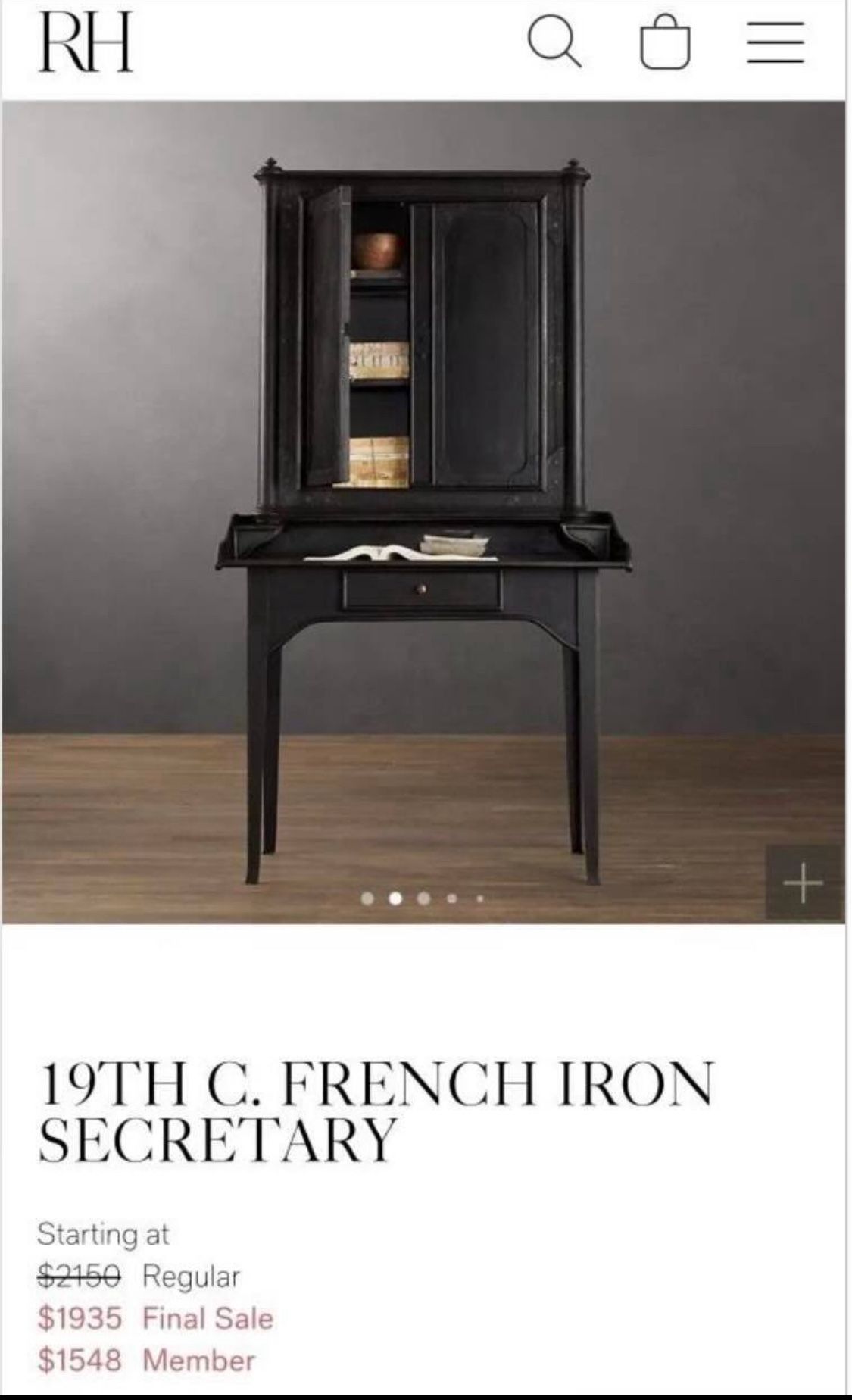 Restoration Hardware French Iron Secretary and Madeline Chair