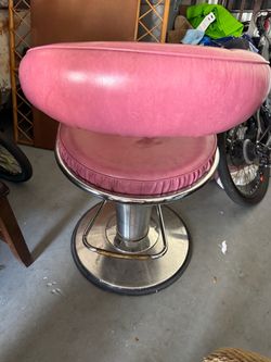 Pink Vinyl Swivel Bar Stool with Chrome Base