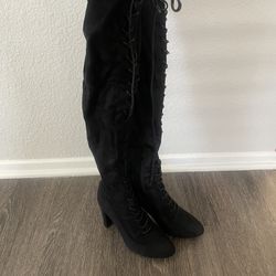 Thigh High Black Heeled Boots 