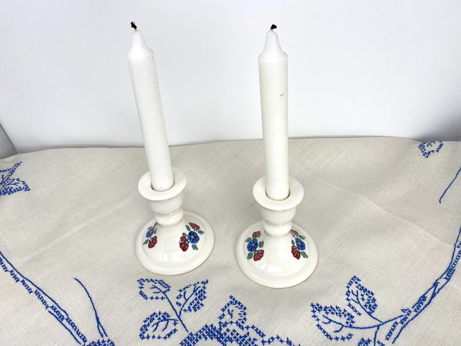 Pair Of Vintage Ceramic Handpainted Candle Holders 