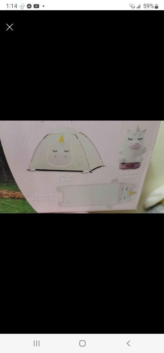 Sparkle the Unicorn Kid's Camping Combo (One-room Tent, Sleeping Bag, Lantern