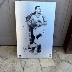 Large Steph Curry Wall Art.  Metal Art on Wood Frame. 