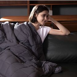 Weighted Blanket Queen Size 25 Pounds for Adluts, 60"x80", Dark Grey,Breathable Cozy Fabric with Glass Beads