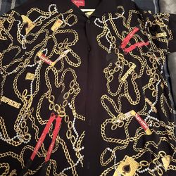 SUPREME 2020 GOLD CHAINS RAYON BUTTON UP  SHIRT SIZE XL