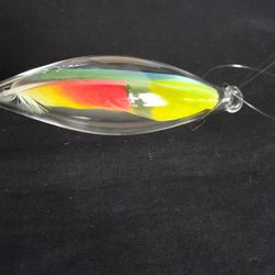 Vtg Feather Inside Blown Glass Chrismas Ornament 5.75" Beautiful