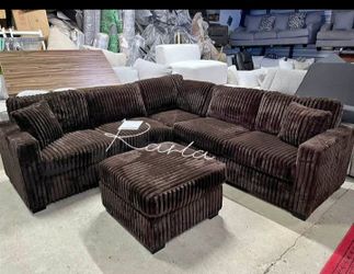 Stylish sectional sofa with ottoman chocolate Fur-Like Jumbo Corduroy