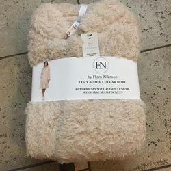 NWT FN Women Cozy Notch Collar Robe Tan Size S/M