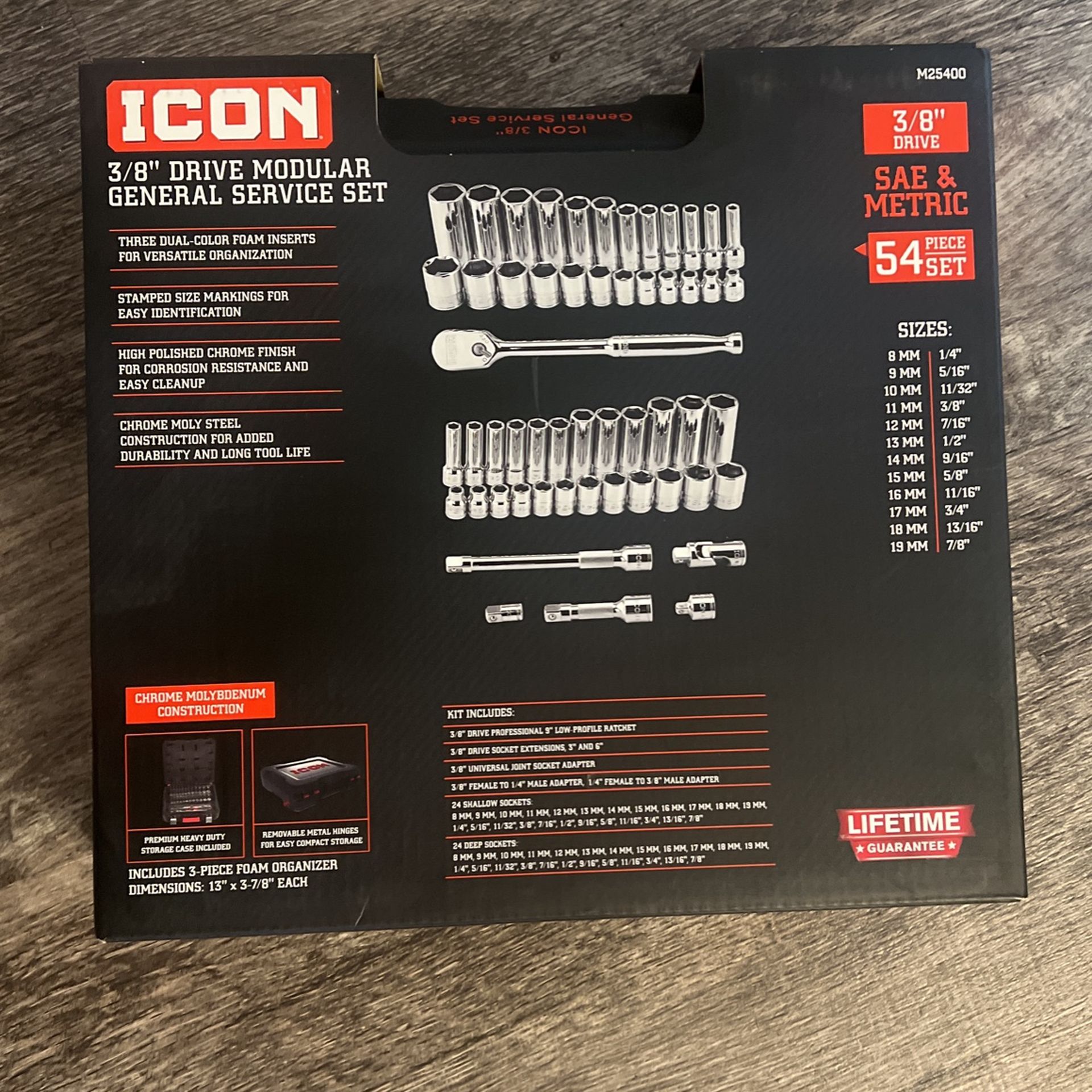 ICON 3/8 in. Drive SAE and Metric Modular General Service Socket Set, 54-Piece