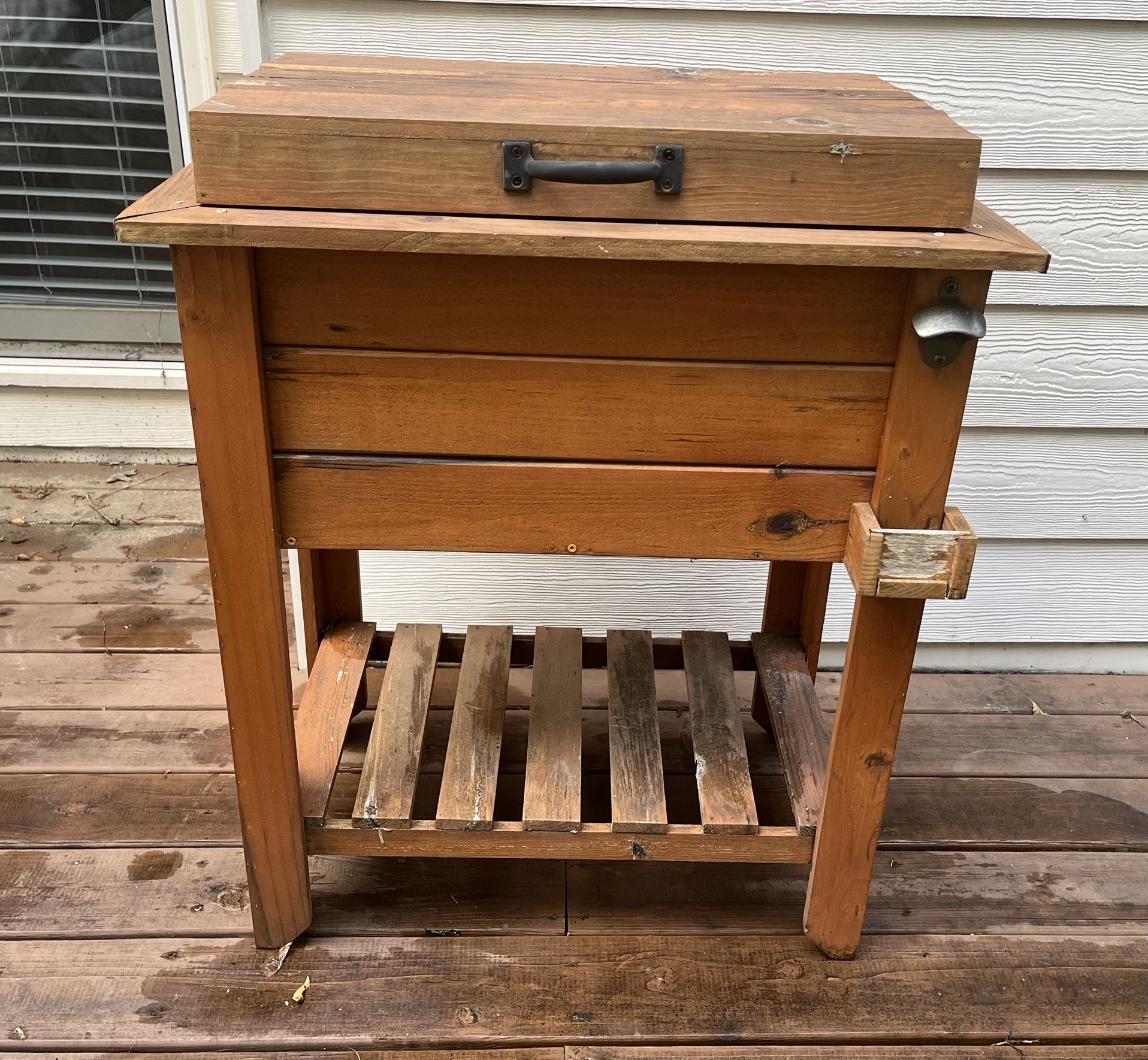 Custom Made Solid Wood Igloo Cooler with Water Drain, Shelf and Handles