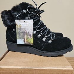 Bearpaw Suede/Fur Women's Winter Wedge  Boots "Janae" Black Size 9