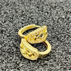 NEW 18K Yellow Gold Plated Crystal CZ Small Hoop Huggie Earrings
