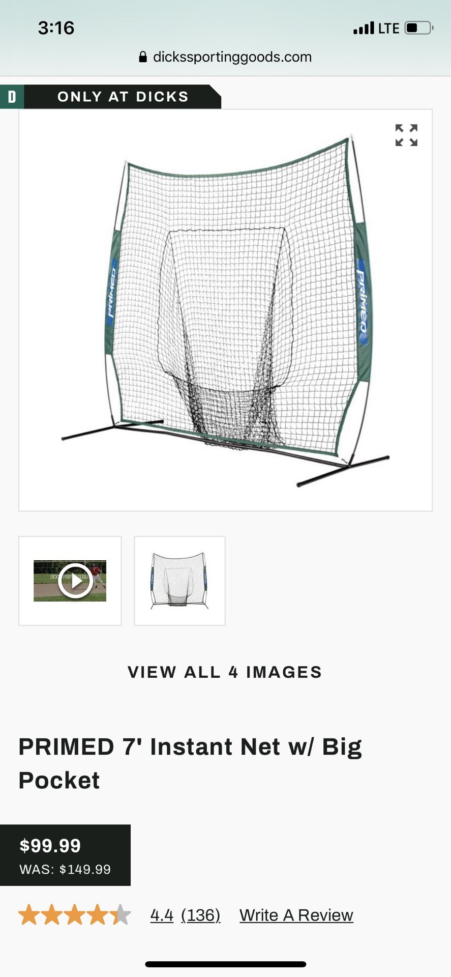 PRIMED 7' Instant Net w/ Big Pocket