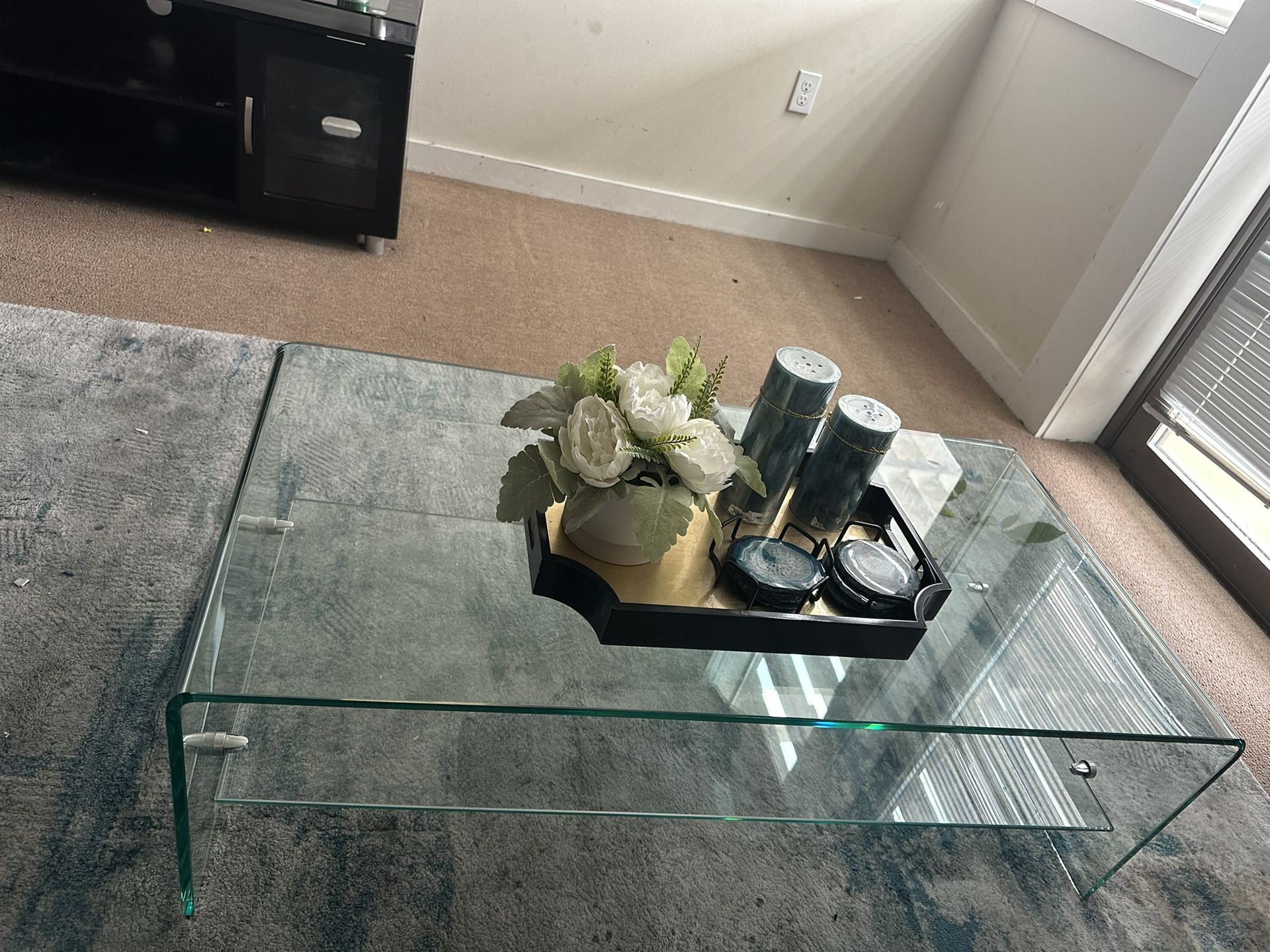 GLASS COFFEE TABLE AND GLASS CONSOLE TABLE