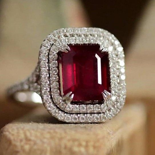 Radiant Cut CZ Ruby Gemstone 925 Silver Plated Vintage Ring for Women, L005
