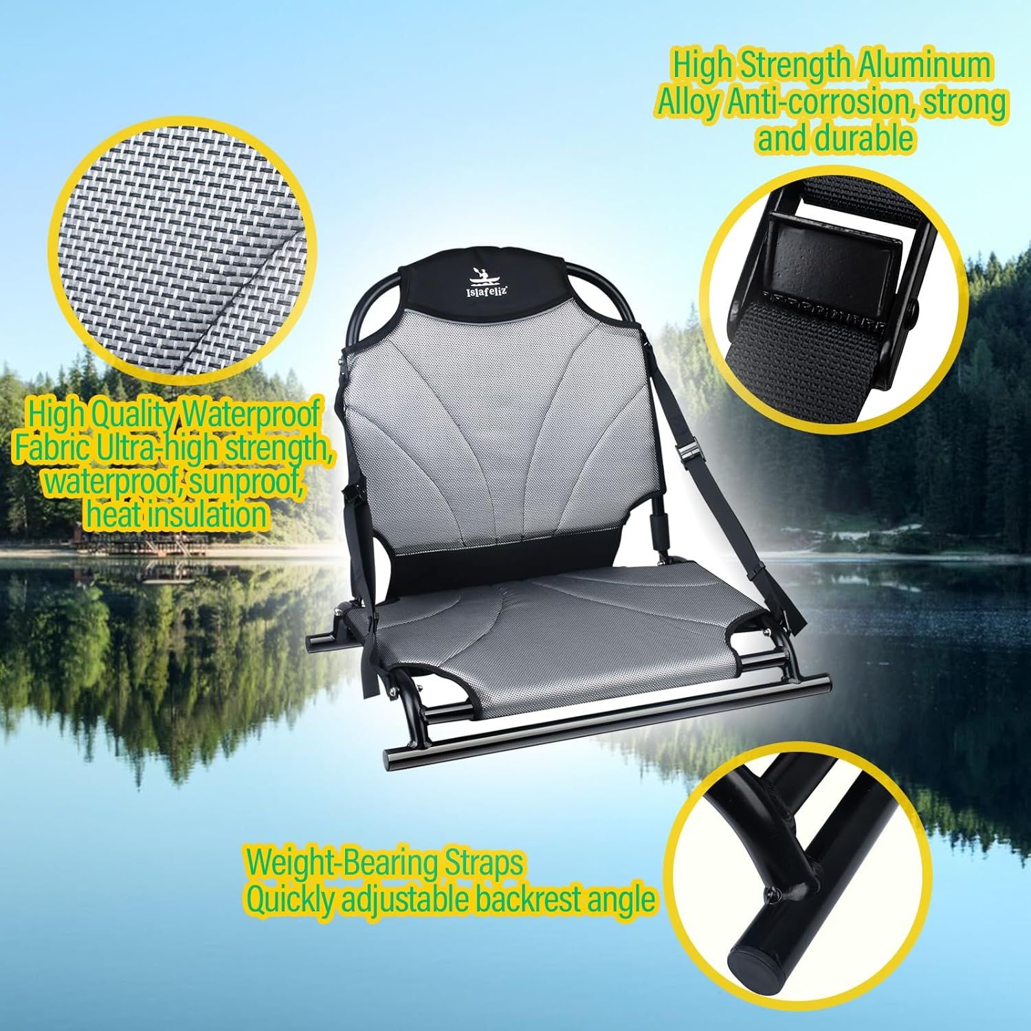 Universal Folding Kayak Seat - Aluminium Canvas Paddleboard Kayak Seats with Back Support, Suitable for Kayaking Canoeing Rafting Fishing