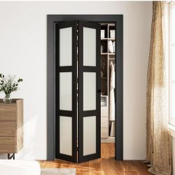 Closet Bifold Door with Bi-fold Door Hardware Kit Included, Tempered Frosted Glass Close 24x80