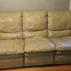 Beige Leather Recliner Couch 