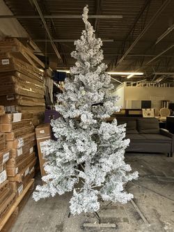 New in box 7ft Artificial Christmas Tree, Xmas Tree with 1,000 Branch Tips, Flocked Christmas Tree with Metal Stable Stand Base for Indoor and Outdoor