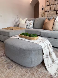 West Elm Large Grey Fabric Square Ottoman