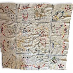 Vtg 1950’s-Century Hand Embroidered "Snow White and the Seven Dwarfs " Blanket