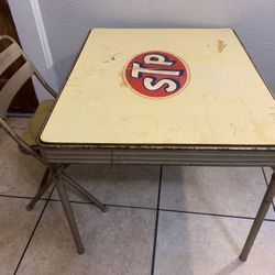 Vintage Mid Century Retro Metal Frame Kids Folding Play Table & Chair