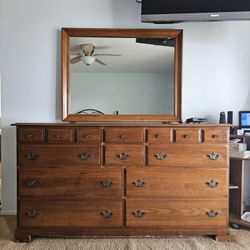 60s Rustic Primitive Style Solid Maple Wood Dresser  with  Mirror 